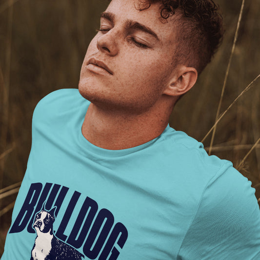 "Bulldog gentle giant" blue oversized graphic placement T-shirt