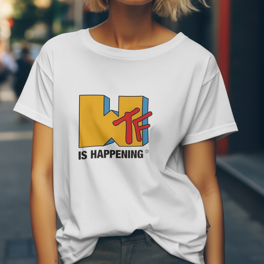 WTF White Oversized Placement Graphic Printed T-shirt