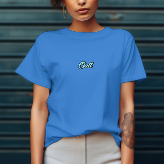 "Chill" Blue Oversized Placement Printed T-Shirt