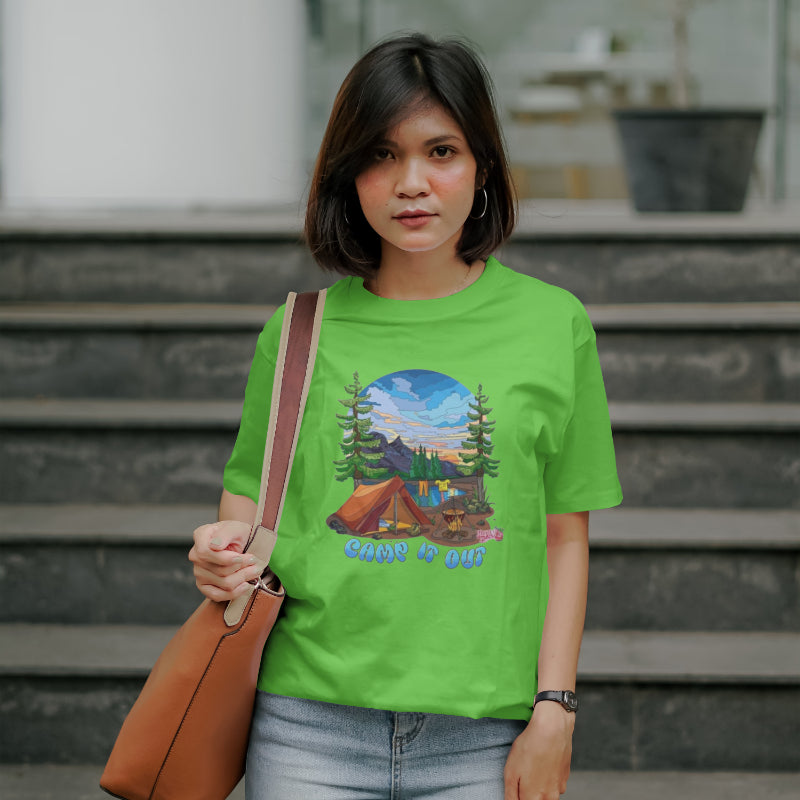 "Camp it out" Green Oversized Graphic Placement T-shirt
