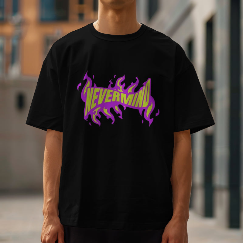 "Nevermind" Unisex Oversized graphic placement T-Shirt