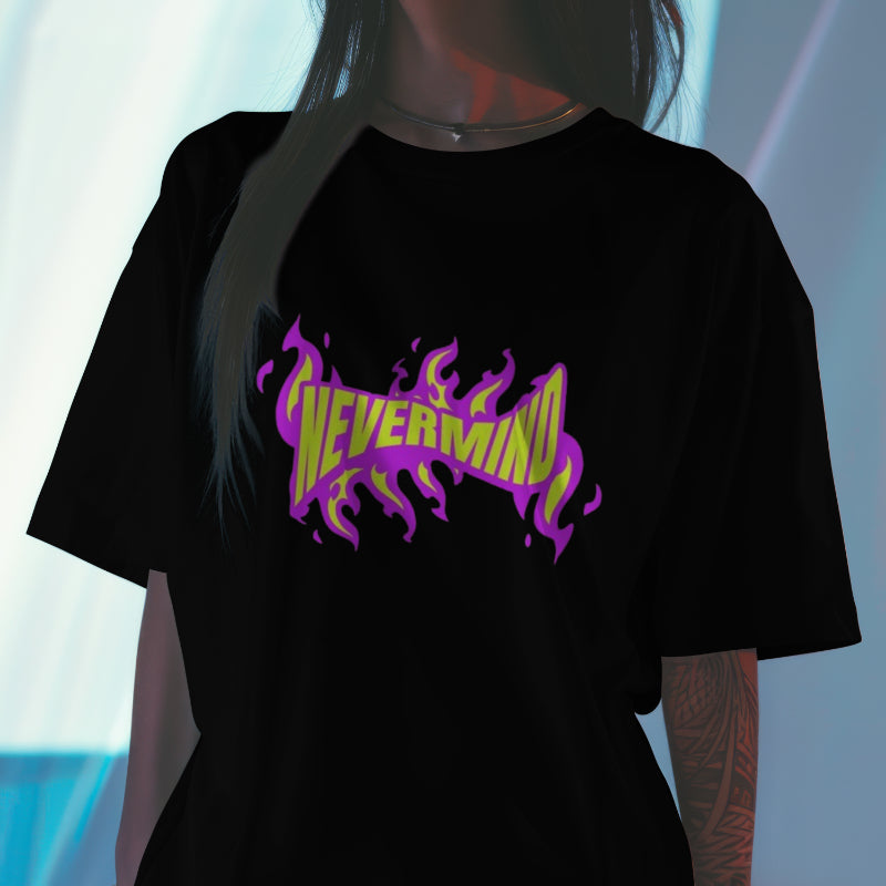 "Nevermind" Unisex Oversized graphic placement T-Shirt