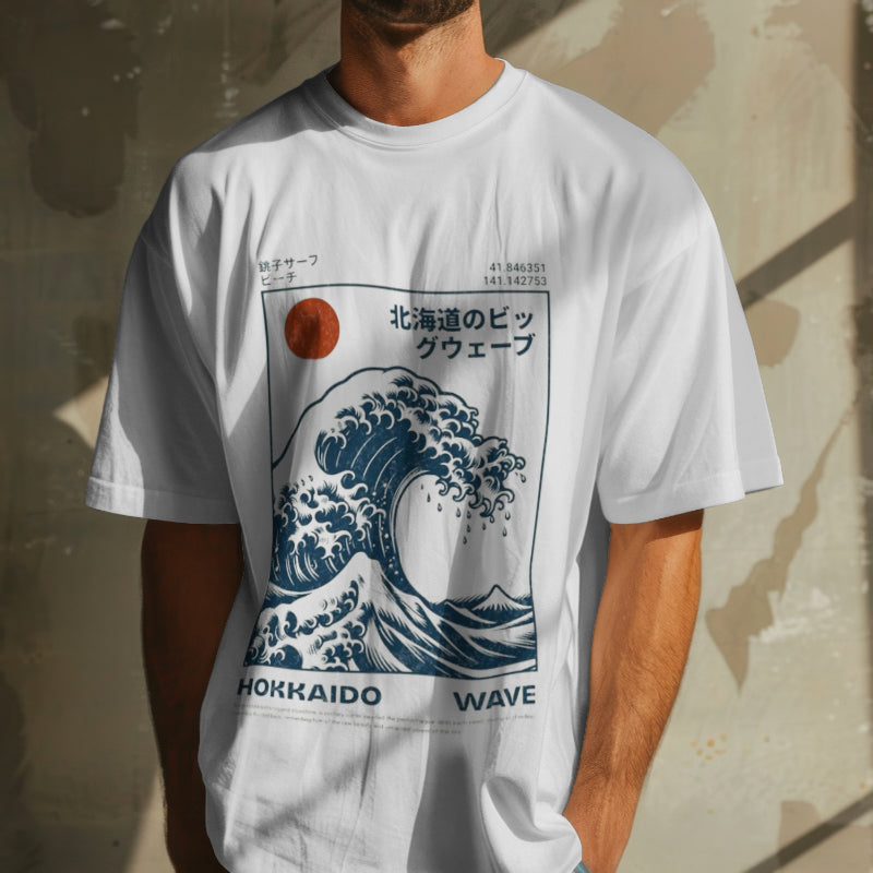 Unisex "Hokkaido Wave" Oversized Graphic Placement T-Shirt
