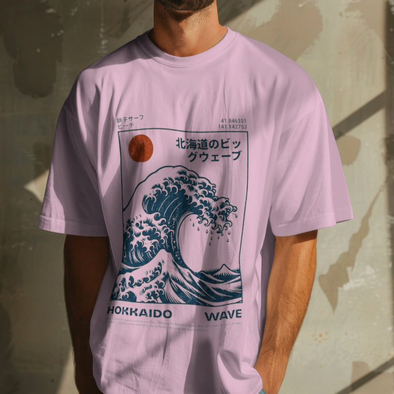 Unisex "Hokkaido Wave" Oversized Graphic Placement T-Shirt