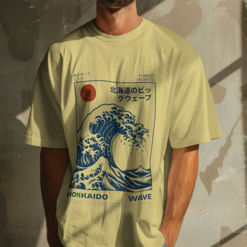 Unisex "Hokkaido Wave" Oversized Graphic Placement T-Shirt