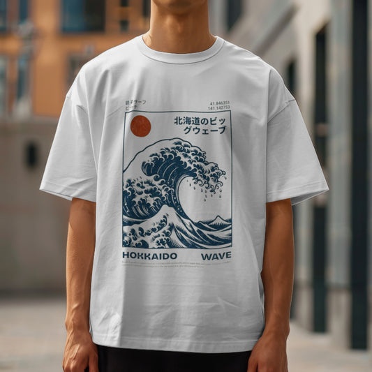 Unisex "Hokkaido Wave" Oversized Graphic Placement T-Shirt