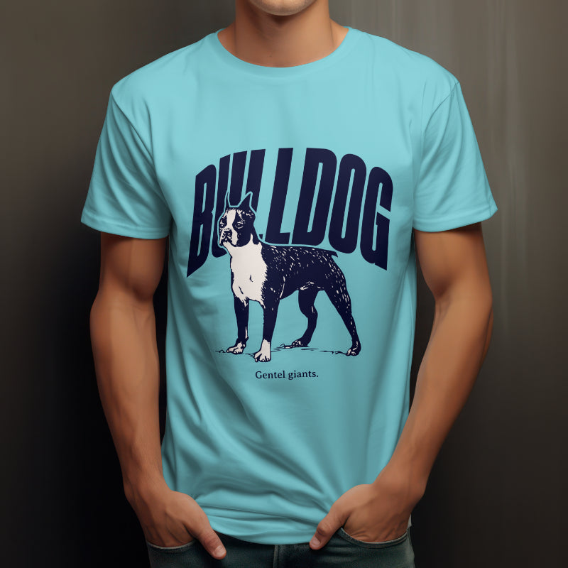 "Bulldog gentle giant" blue oversized graphic placement T-shirt