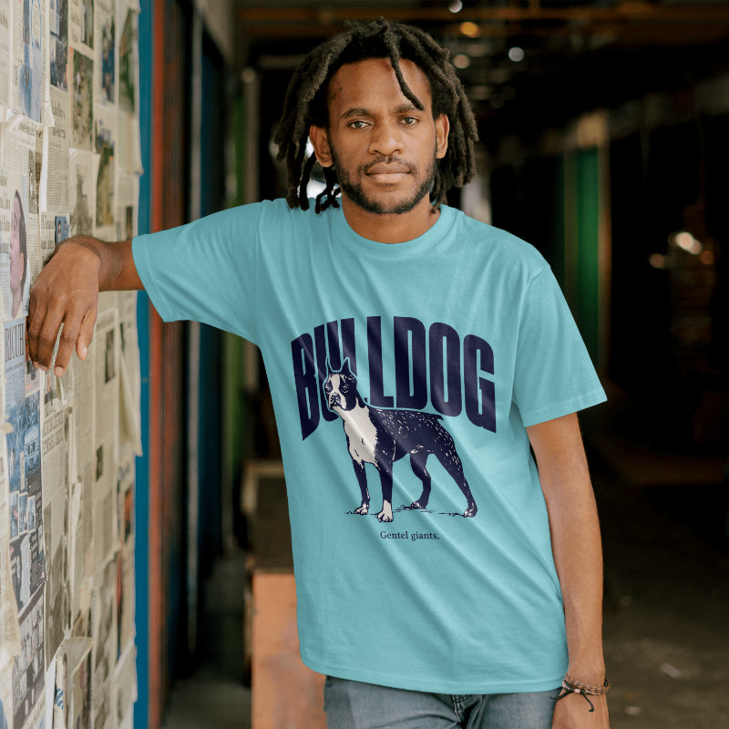 "Bulldog gentle giant" blue oversized graphic placement T-shirt