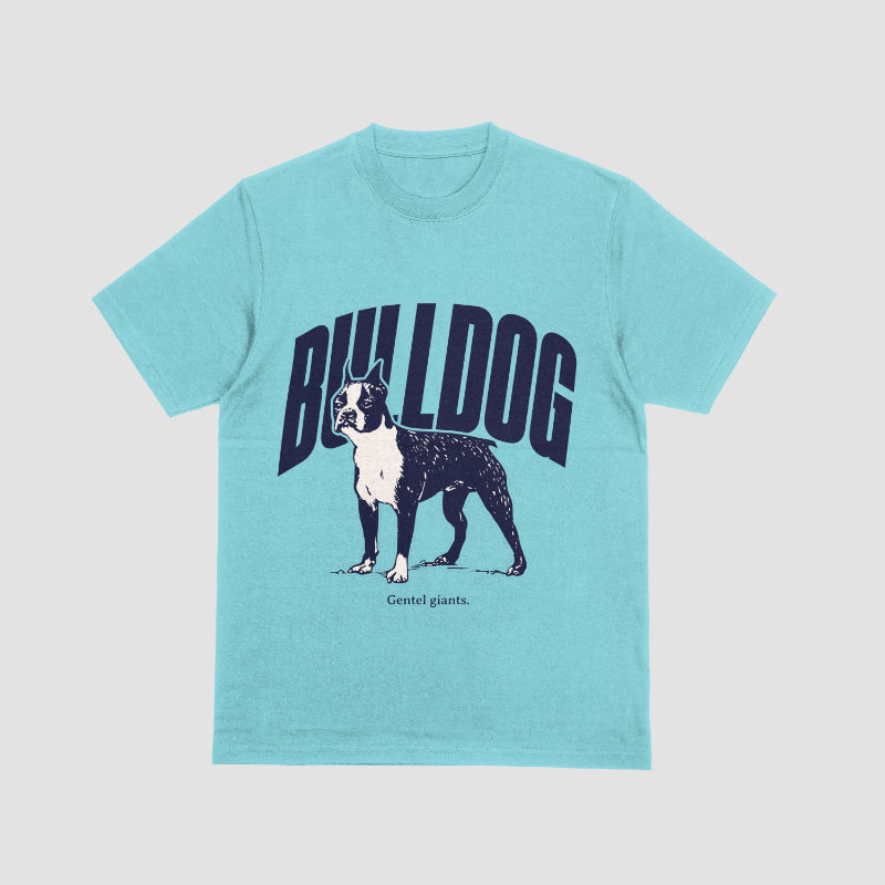 "Bulldog gentle giant" blue oversized graphic placement T-shirt