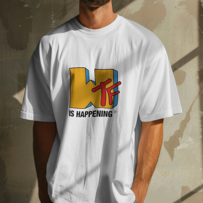 WTF White Oversized Placement Graphic Printed T-shirt