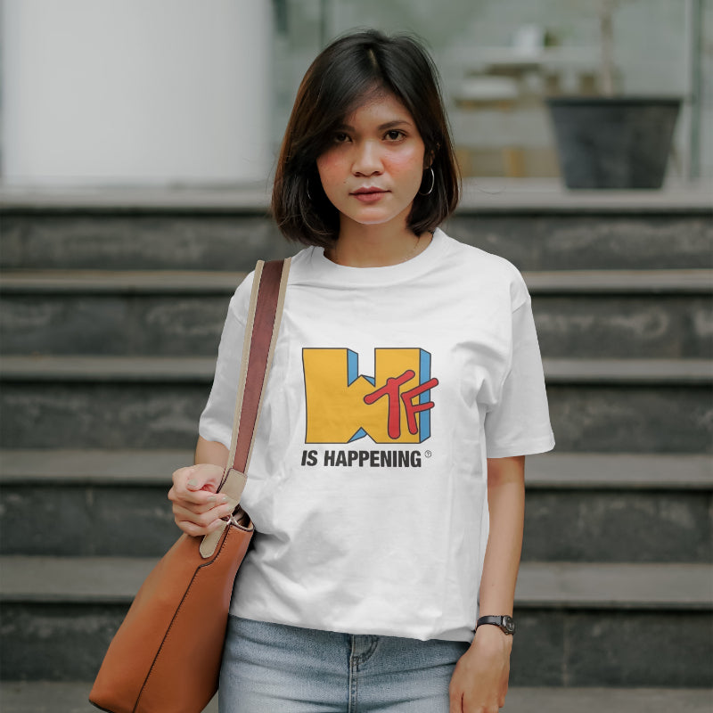WTF White Oversized Placement Graphic Printed T-shirt