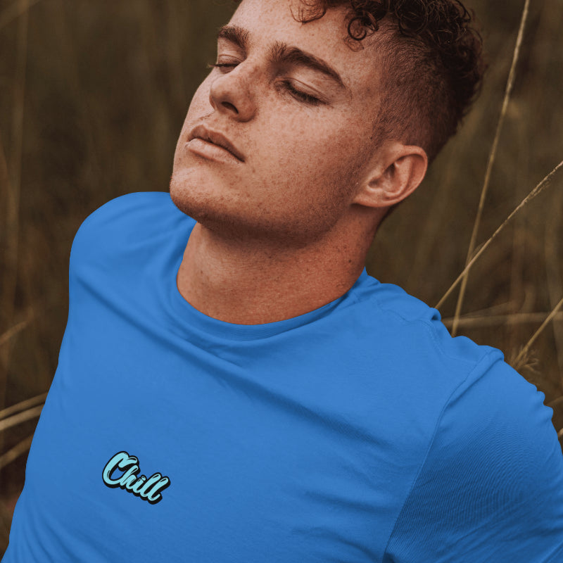 "Chill" Blue Oversized Placement Printed T-Shirt