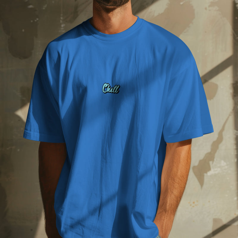 "Chill" Blue Oversized Placement Printed T-Shirt