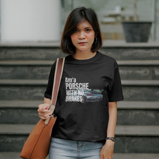 Black "Porsche" Oversized Graphic Placement T - shirt