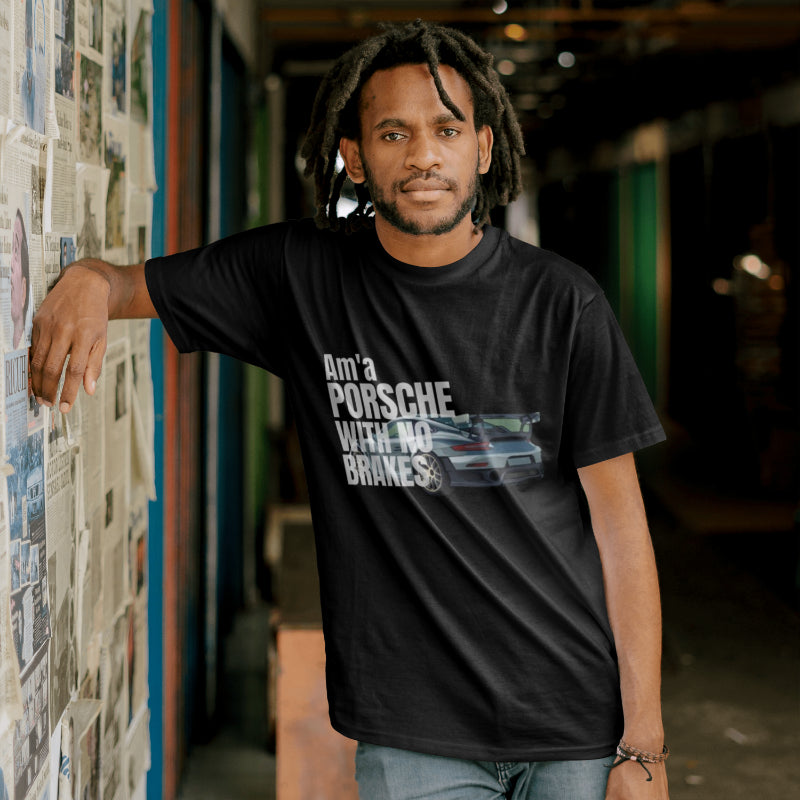 Black "Porsche" Oversized Graphic Placement T - shirt