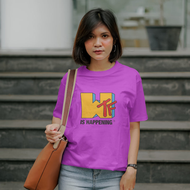 WTF White Oversized Placement Graphic Printed T-shirt