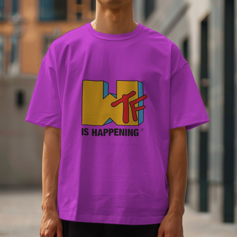 WTF White Oversized Placement Graphic Printed T-shirt