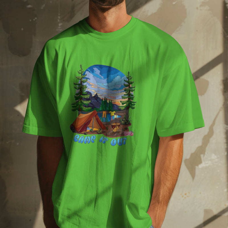 "Camp it out" Green Oversized Graphic Placement T-shirt