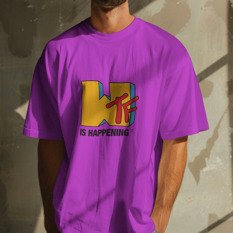 WTF White Oversized Placement Graphic Printed T-shirt