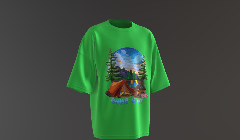 "Camp it out" Green Oversized Graphic Placement T-shirt