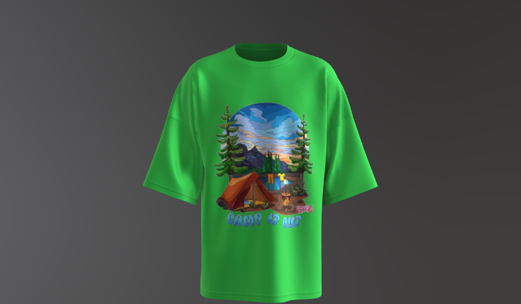 "Camp it out" Green Oversized Graphic Placement T-shirt